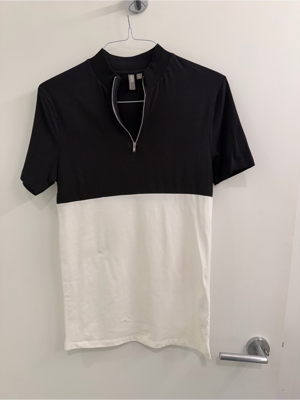 ASOS Black & White Colorblock Half-Zip Polo